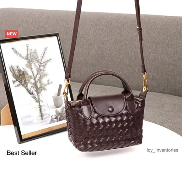 Mini Braided Faux Leather Top Handle Satchel Crossbody Bag